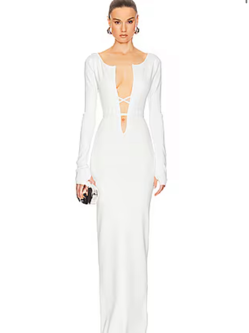 REVOLVE White Long-Sleeve Plunge Gown